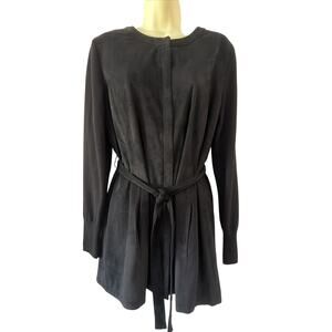 H By Halston Black Microfiber Faux Suede Full Zip Belted Jacket Size 12